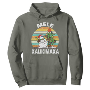 Vintage Cute Mele Kalikimaka Christmas Hoodie Funny Snowman Palm Tree Beach Tropical Xmas TS10 Military Green Print Your Wear