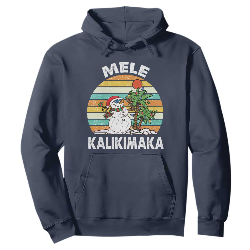 Vintage Cute Mele Kalikimaka Christmas Hoodie Funny Snowman Palm Tree Beach Tropical Xmas TS10 Navy Print Your Wear