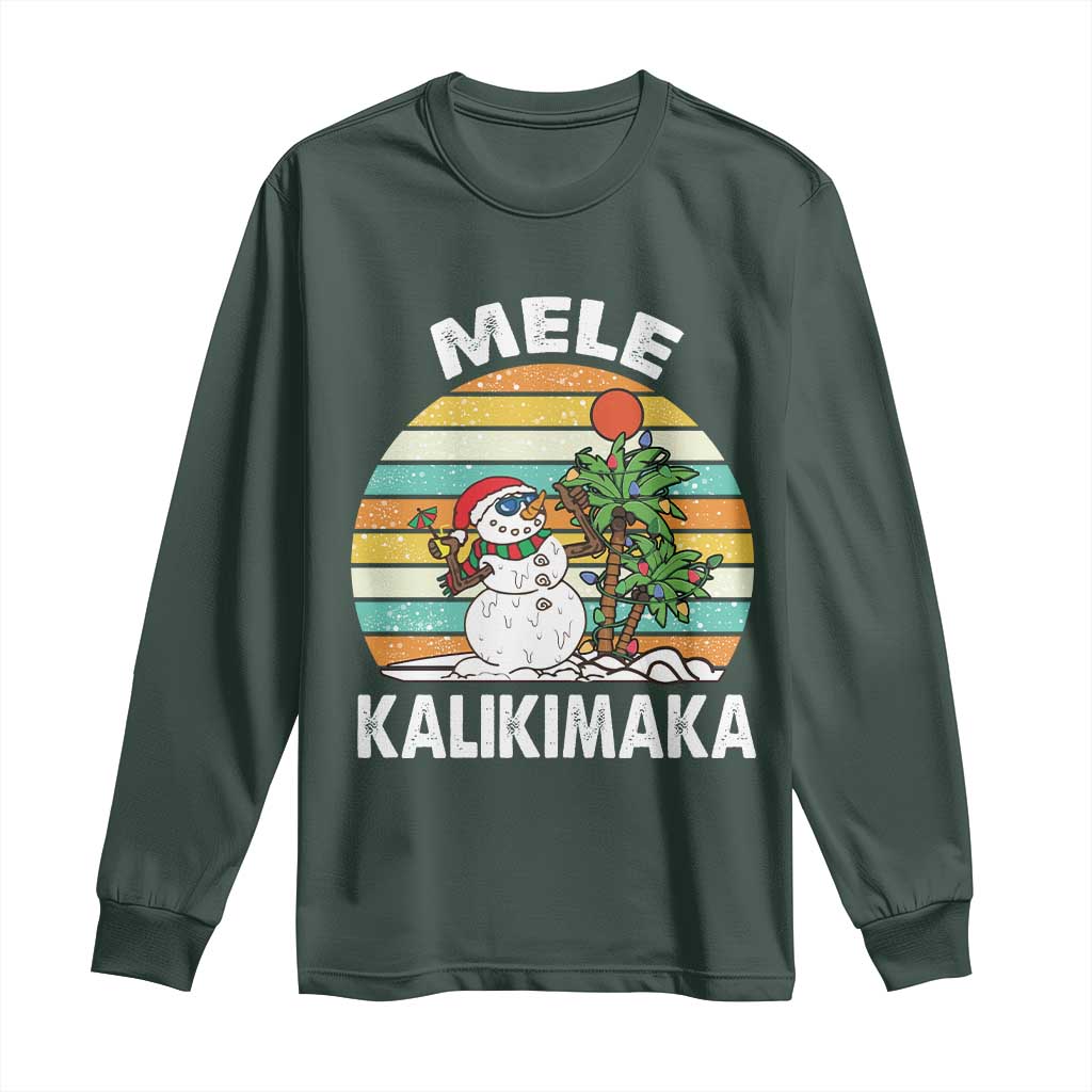 Vintage Cute Mele Kalikimaka Christmas Long Sleeve Shirt Funny Snowman Palm Tree Beach Tropical Xmas TS10 Dark Forest Green Print Your Wear