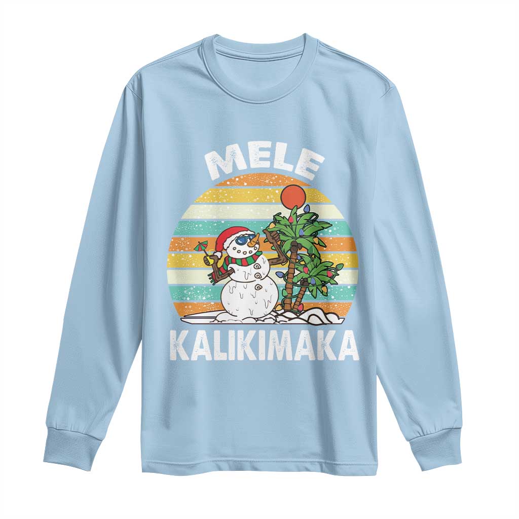 Vintage Cute Mele Kalikimaka Christmas Long Sleeve Shirt Funny Snowman Palm Tree Beach Tropical Xmas TS10 Light Blue Print Your Wear