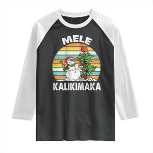 Vintage Cute Mele Kalikimaka Christmas Raglan Shirt Funny Snowman Palm Tree Beach Tropical Xmas TS10 Black White Print Your Wear