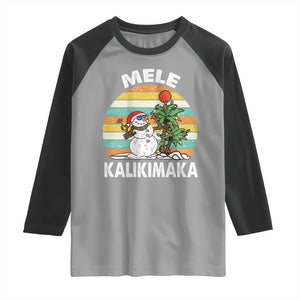 Vintage Cute Mele Kalikimaka Christmas Raglan Shirt Funny Snowman Palm Tree Beach Tropical Xmas TS10 Sport Gray Black Print Your Wear
