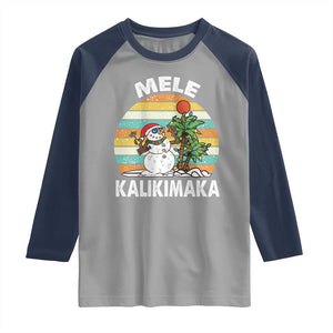 Vintage Cute Mele Kalikimaka Christmas Raglan Shirt Funny Snowman Palm Tree Beach Tropical Xmas TS10 Sport Gray Navy Print Your Wear