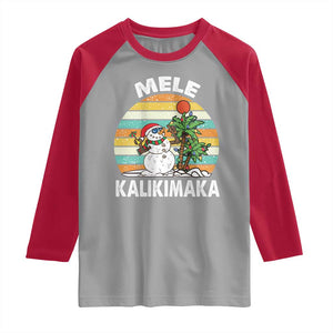 Vintage Cute Mele Kalikimaka Christmas Raglan Shirt Funny Snowman Palm Tree Beach Tropical Xmas TS10 Sport Gray Red Print Your Wear