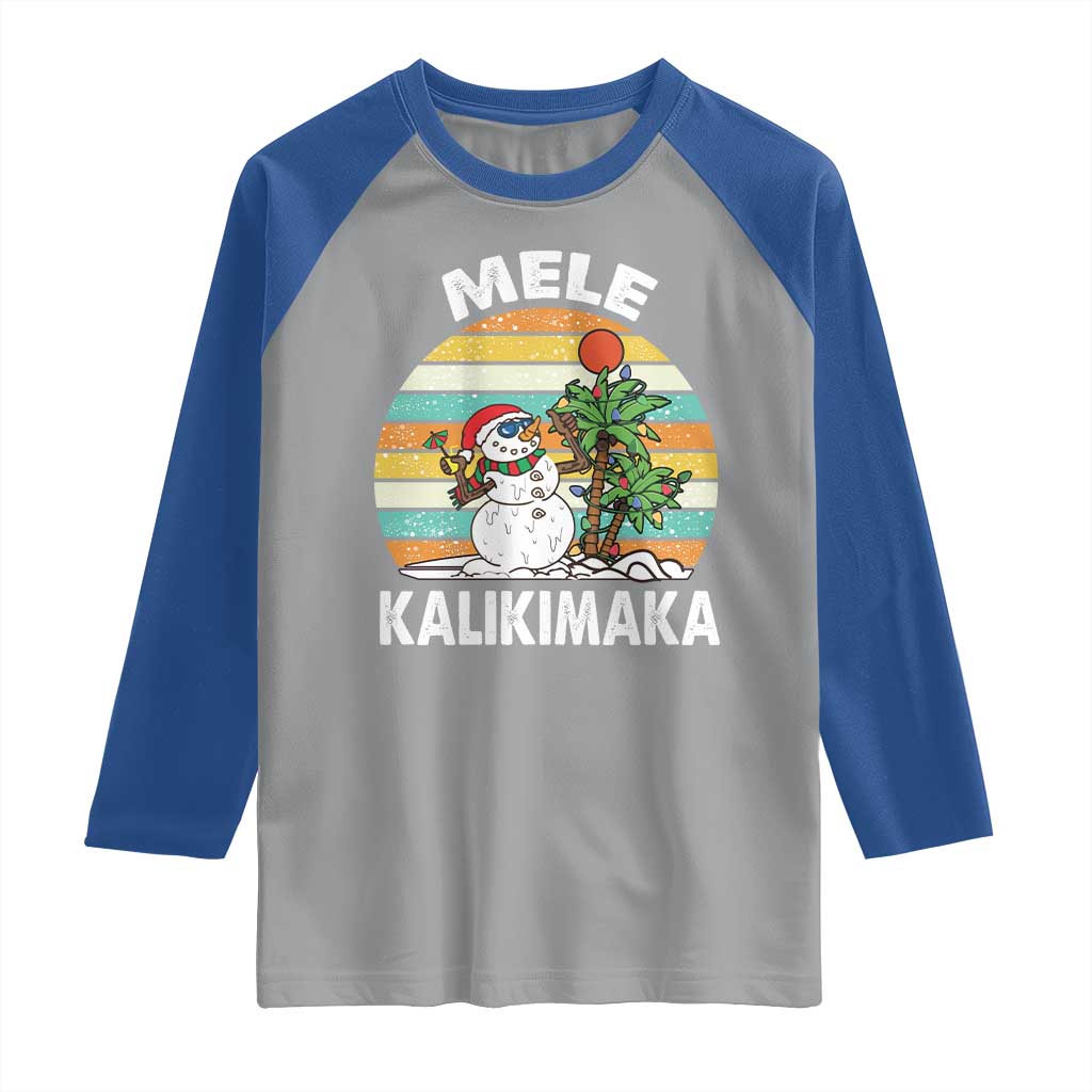 Vintage Cute Mele Kalikimaka Christmas Raglan Shirt Funny Snowman Palm Tree Beach Tropical Xmas TS10 Sport Gray Royal Print Your Wear