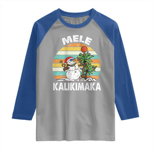 Vintage Cute Mele Kalikimaka Christmas Raglan Shirt Funny Snowman Palm Tree Beach Tropical Xmas TS10 Sport Gray Royal Print Your Wear