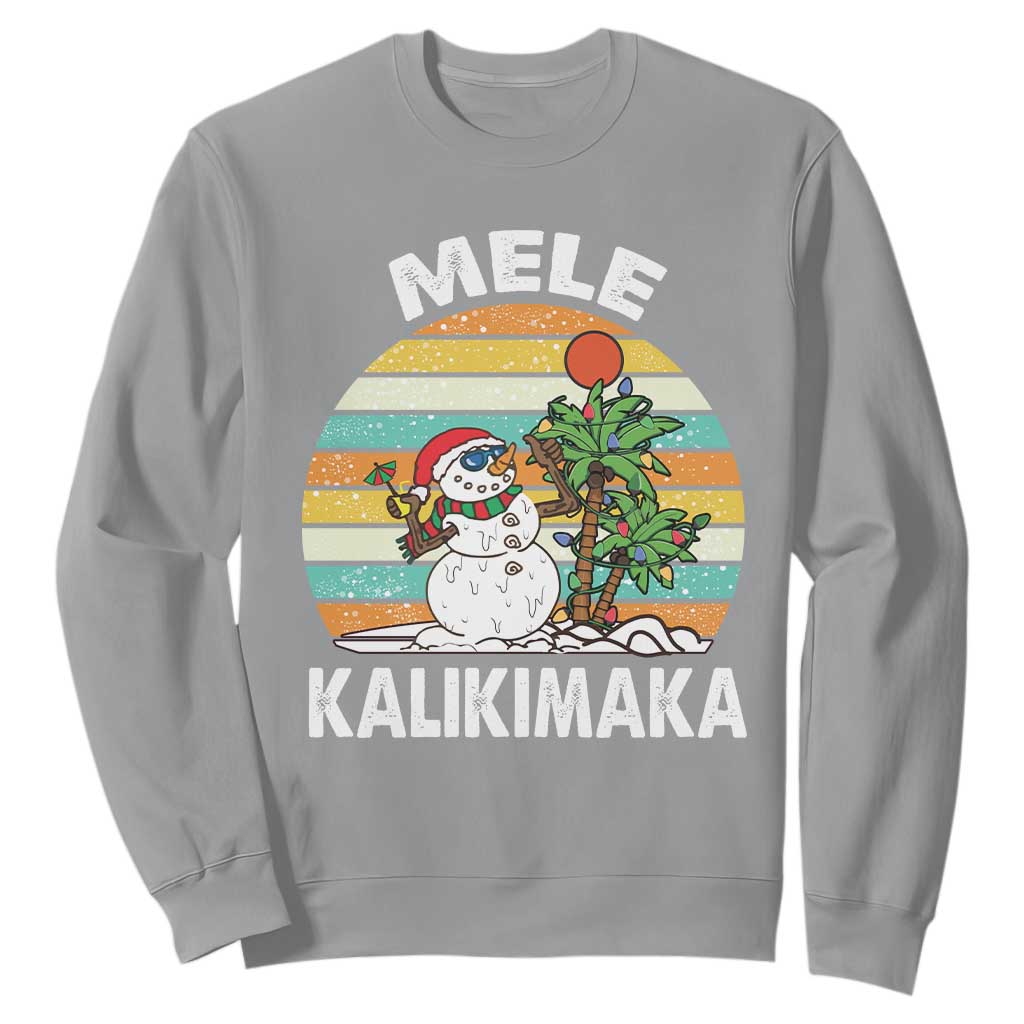 Vintage Cute Mele Kalikimaka Christmas Sweatshirt Funny Snowman Palm Tree Beach Tropical Xmas TS10 Sport Gray Print Your Wear