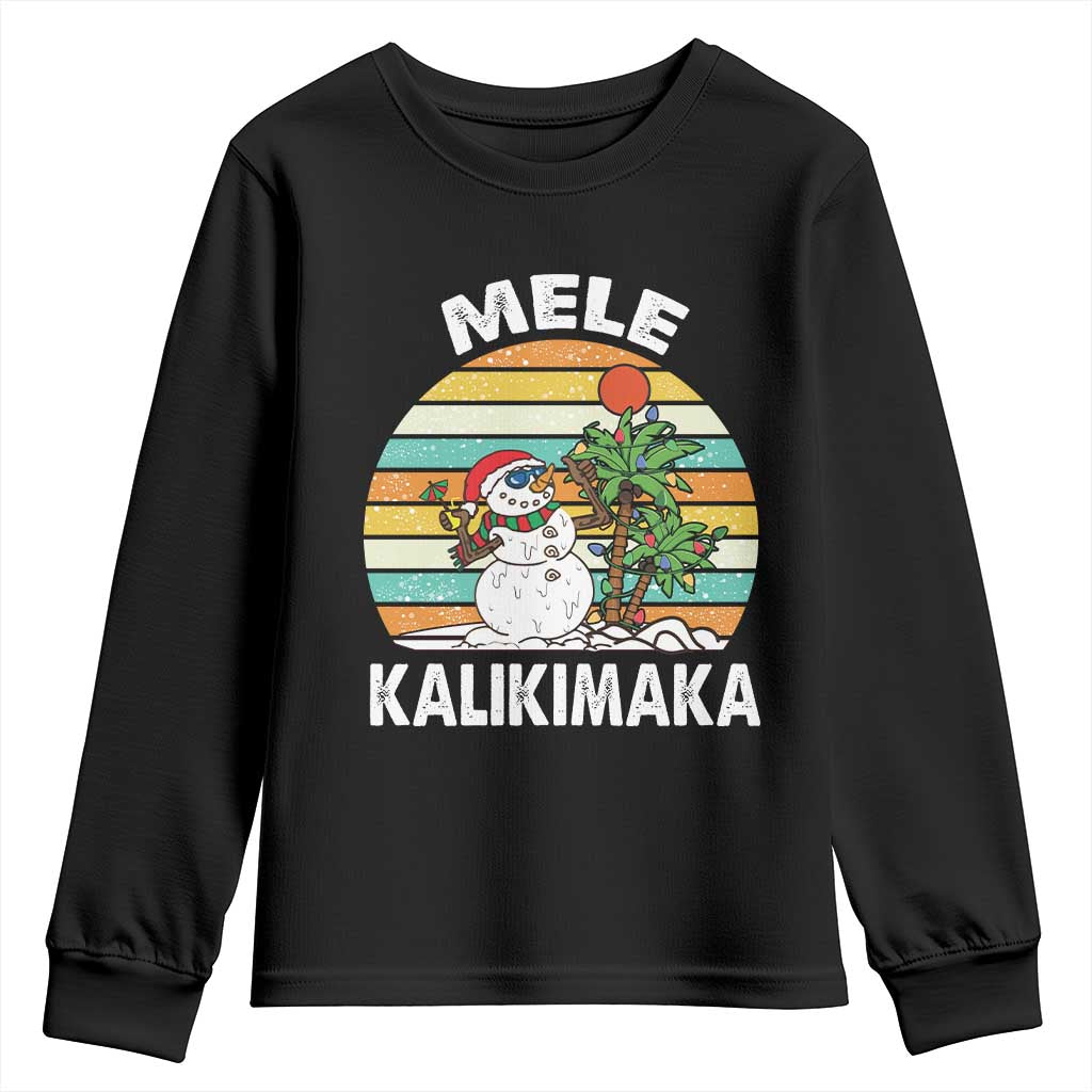 Vintage Cute Mele Kalikimaka Christmas Youth Sweatshirt Funny Snowman Palm Tree Beach Tropical Xmas TS10 Black Print Your Wear