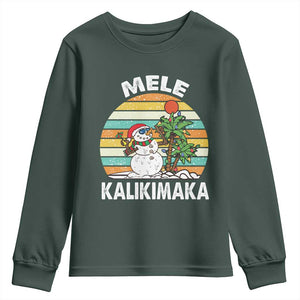 Vintage Cute Mele Kalikimaka Christmas Youth Sweatshirt Funny Snowman Palm Tree Beach Tropical Xmas TS10 Dark Forest Green Print Your Wear