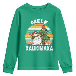 Vintage Cute Mele Kalikimaka Christmas Youth Sweatshirt Funny Snowman Palm Tree Beach Tropical Xmas TS10 Irish Green Print Your Wear