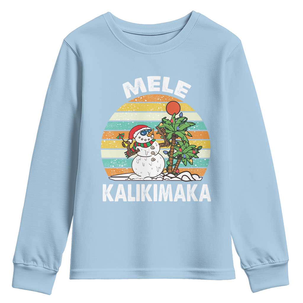 Vintage Cute Mele Kalikimaka Christmas Youth Sweatshirt Funny Snowman Palm Tree Beach Tropical Xmas TS10 Light Blue Print Your Wear
