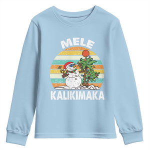 Vintage Cute Mele Kalikimaka Christmas Youth Sweatshirt Funny Snowman Palm Tree Beach Tropical Xmas TS10 Light Blue Print Your Wear