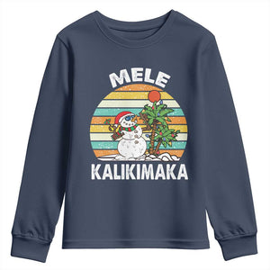 Vintage Cute Mele Kalikimaka Christmas Youth Sweatshirt Funny Snowman Palm Tree Beach Tropical Xmas TS10 Navy Print Your Wear