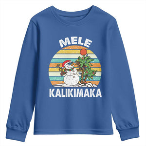 Vintage Cute Mele Kalikimaka Christmas Youth Sweatshirt Funny Snowman Palm Tree Beach Tropical Xmas TS10 Royal Blue Print Your Wear