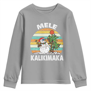 Vintage Cute Mele Kalikimaka Christmas Youth Sweatshirt Funny Snowman Palm Tree Beach Tropical Xmas TS10 Sport Gray Print Your Wear