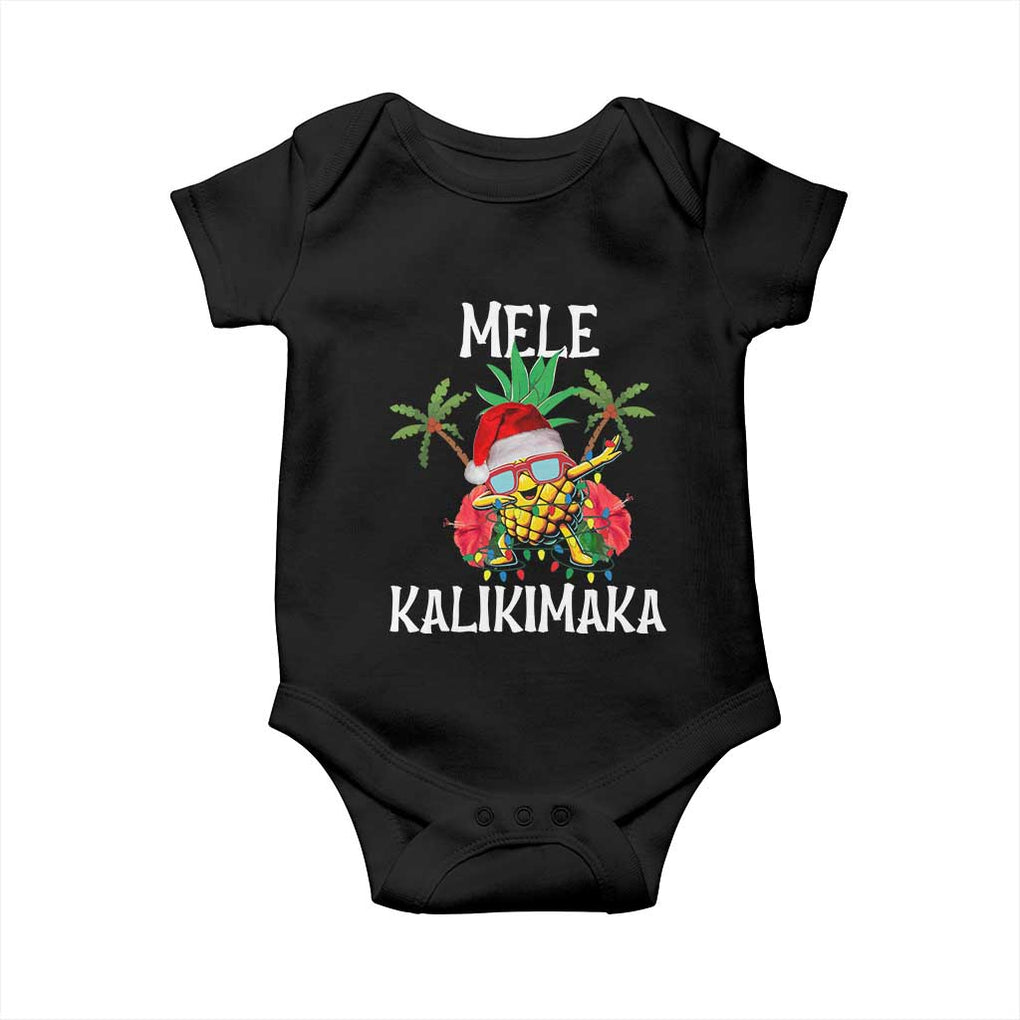 Hawaii Christmas Baby Onesie Mele Kalikimaka Hawaiian Pineapple Xmas Lights Santa Hat TS10 Black Print Your Wear