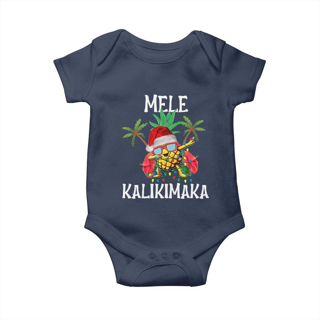 Hawaii Christmas Baby Onesie Mele Kalikimaka Hawaiian Pineapple Xmas Lights Santa Hat TS10 Navy Print Your Wear