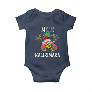 Hawaii Christmas Baby Onesie Mele Kalikimaka Hawaiian Pineapple Xmas Lights Santa Hat TS10 Navy Print Your Wear