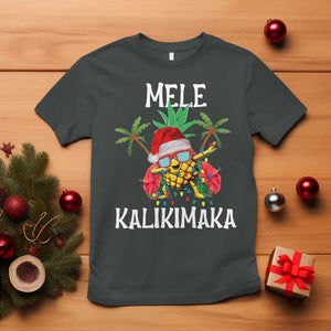 Hawaii Christmas T Shirt Mele Kalikimaka Hawaiian Pineapple Xmas Lights Santa Hat TS10 Dark Heather Print Your Wear