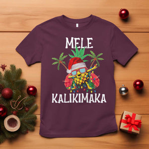 Hawaii Christmas T Shirt Mele Kalikimaka Hawaiian Pineapple Xmas Lights Santa Hat TS10 Maroon Print Your Wear
