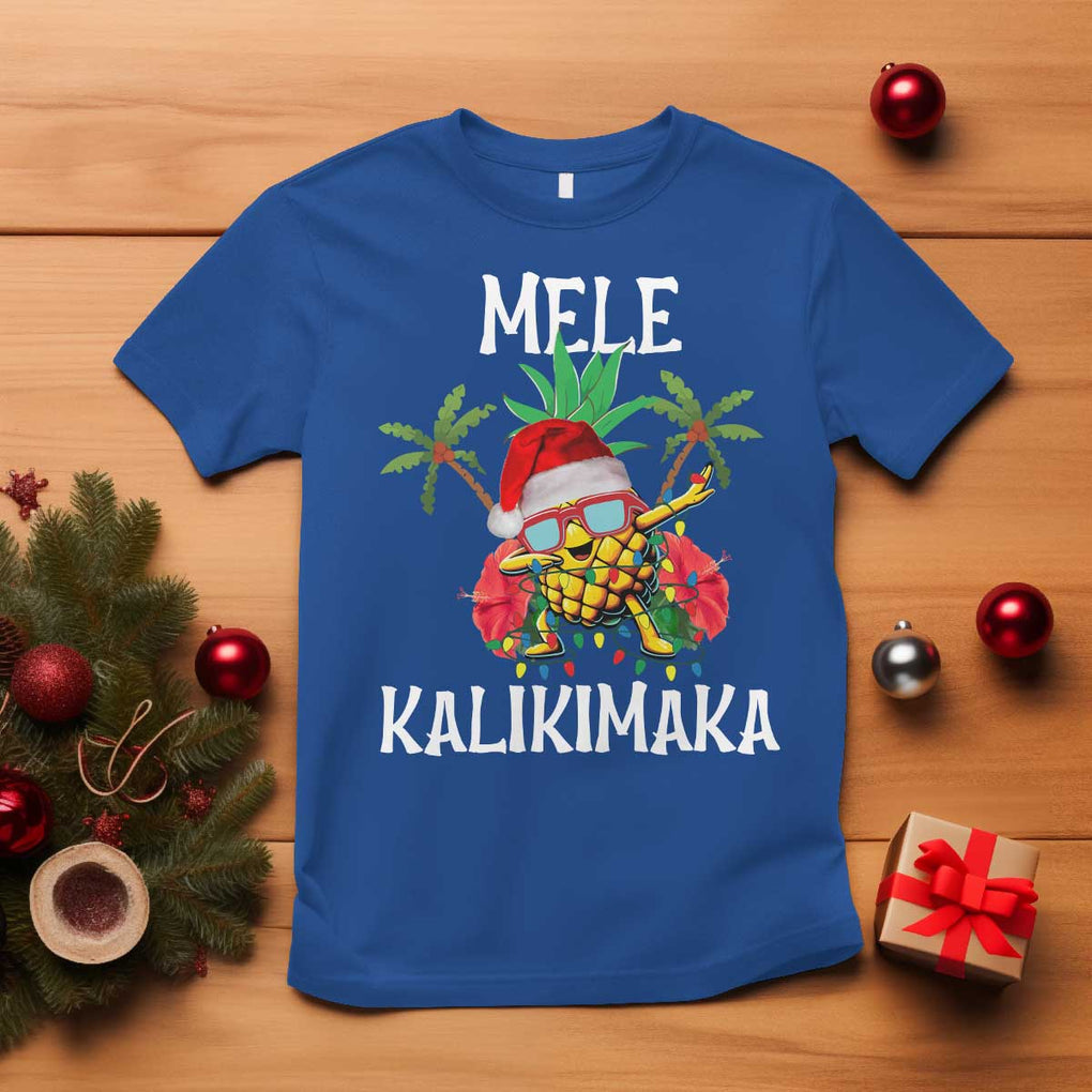 Hawaii Christmas T Shirt Mele Kalikimaka Hawaiian Pineapple Xmas Lights Santa Hat TS10 Royal Blue Print Your Wear