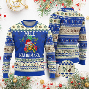 Hawaii Xmas Ugly Christmas Sweater Mele Kalikimaka Hawaiian Pineapple Xmas Lights Santa Hat TS10 Blue Print Your Wear