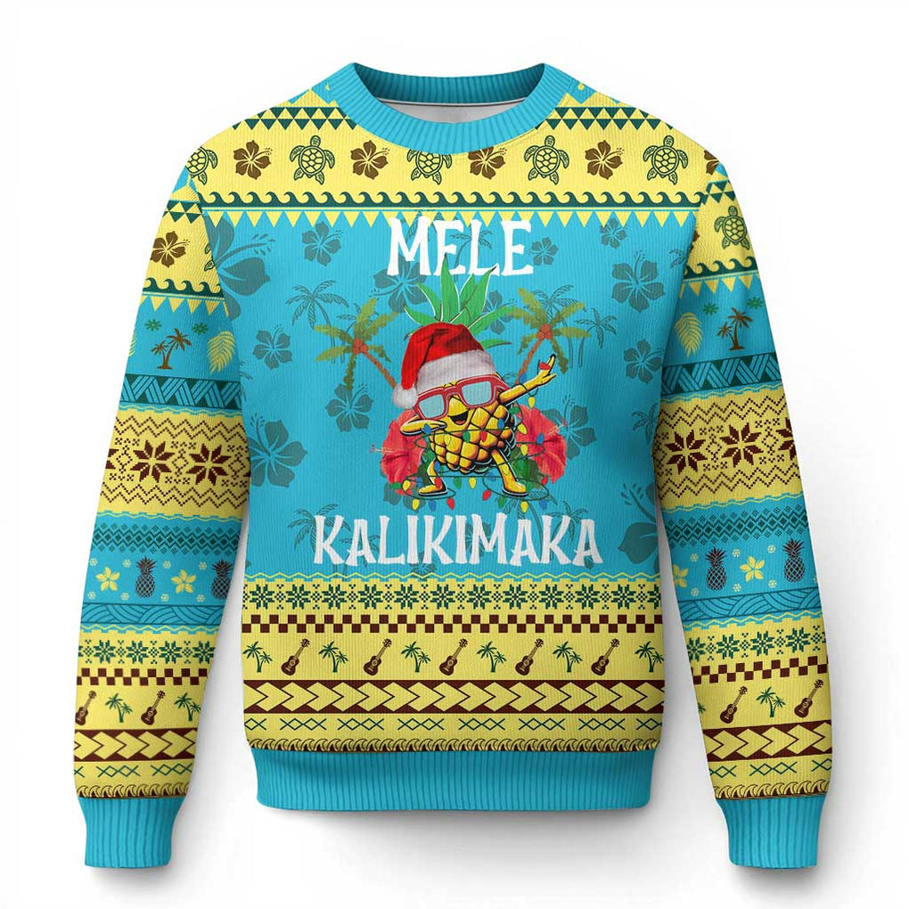 Hawaii Xmas Ugly Christmas Sweater Mele Kalikimaka Hawaiian Pineapple Xmas Lights Santa Hat TS10 Hawaii Print Your Wear