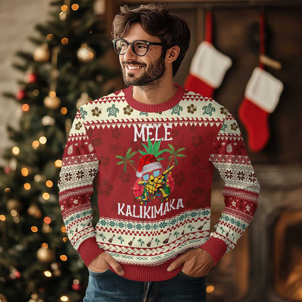 Hawaii Xmas Ugly Christmas Sweater Mele Kalikimaka Hawaiian Pineapple Xmas Lights Santa Hat TS10 Hibiscus Print Your Wear