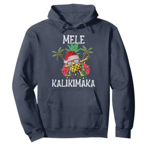 Hawaii Christmas Hoodie Mele Kalikimaka Hawaiian Pineapple Xmas Lights Santa Hat TS10 Navy Print Your Wear