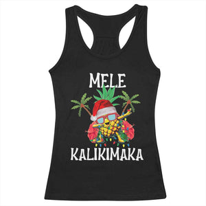 Hawaii Christmas Racerback Tank Top Mele Kalikimaka Hawaiian Pineapple Xmas Lights Santa Hat TS10 Black Print Your Wear