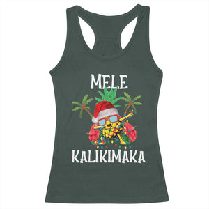 Hawaii Christmas Racerback Tank Top Mele Kalikimaka Hawaiian Pineapple Xmas Lights Santa Hat TS10 Dark Forest Green Print Your Wear
