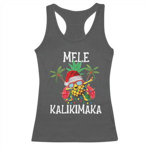 Hawaii Christmas Racerback Tank Top Mele Kalikimaka Hawaiian Pineapple Xmas Lights Santa Hat TS10 Dark Heather Print Your Wear