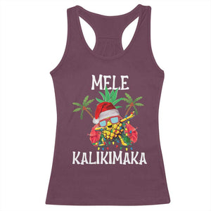 Hawaii Christmas Racerback Tank Top Mele Kalikimaka Hawaiian Pineapple Xmas Lights Santa Hat TS10 Maroon Print Your Wear
