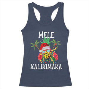 Hawaii Christmas Racerback Tank Top Mele Kalikimaka Hawaiian Pineapple Xmas Lights Santa Hat TS10 Navy Print Your Wear