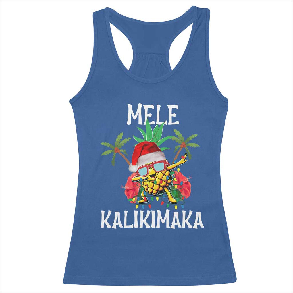 Hawaii Christmas Racerback Tank Top Mele Kalikimaka Hawaiian Pineapple Xmas Lights Santa Hat TS10 Royal Blue Print Your Wear