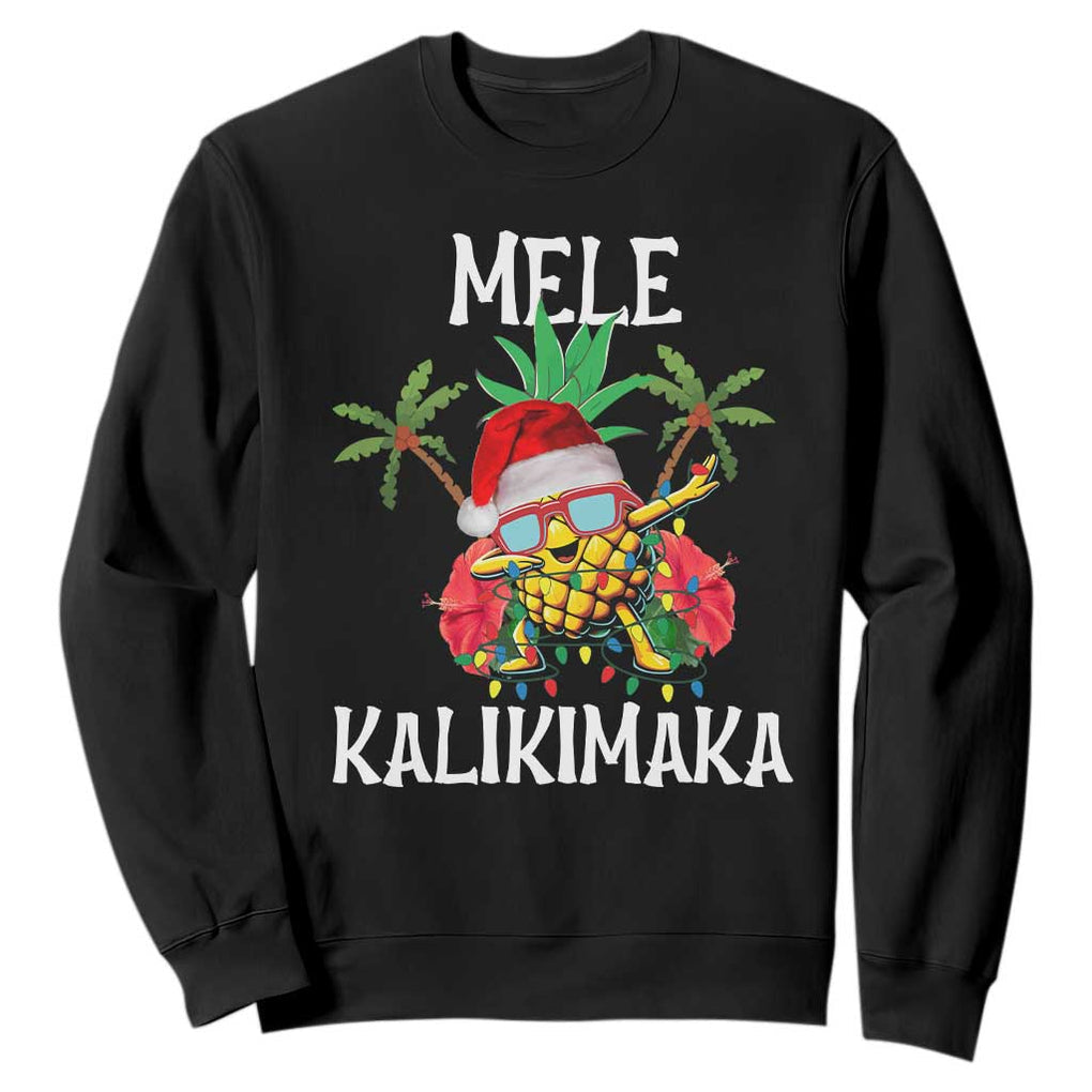 Hawaii Christmas Sweatshirt Mele Kalikimaka Hawaiian Pineapple Xmas Lights Santa Hat TS10 Black Print Your Wear