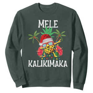 Hawaii Christmas Sweatshirt Mele Kalikimaka Hawaiian Pineapple Xmas Lights Santa Hat TS10 Dark Forest Green Print Your Wear