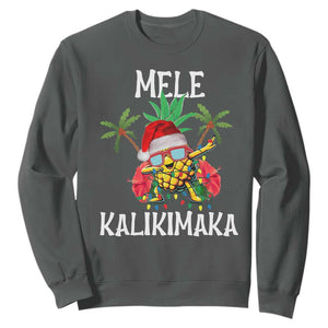 Hawaii Christmas Sweatshirt Mele Kalikimaka Hawaiian Pineapple Xmas Lights Santa Hat TS10 Dark Heather Print Your Wear