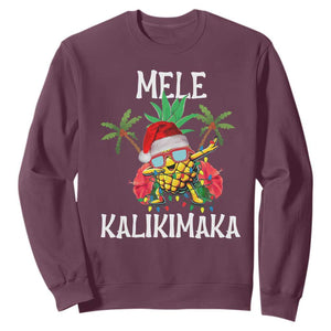 Hawaii Christmas Sweatshirt Mele Kalikimaka Hawaiian Pineapple Xmas Lights Santa Hat TS10 Maroon Print Your Wear
