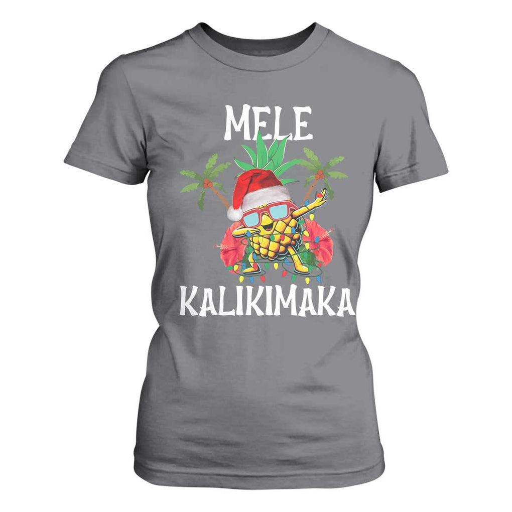 Hawaii Christmas T Shirt For Women Mele Kalikimaka Hawaiian Pineapple Xmas Lights Santa Hat TS10 Charcoal Print Your Wear