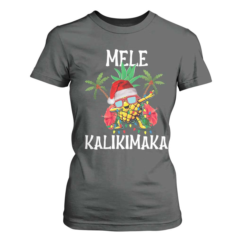 Hawaii Christmas T Shirt For Women Mele Kalikimaka Hawaiian Pineapple Xmas Lights Santa Hat TS10 Dark Heather Print Your Wear