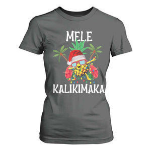 Hawaii Christmas T Shirt For Women Mele Kalikimaka Hawaiian Pineapple Xmas Lights Santa Hat TS10 Dark Heather Print Your Wear