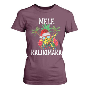 Hawaii Christmas T Shirt For Women Mele Kalikimaka Hawaiian Pineapple Xmas Lights Santa Hat TS10 Maroon Print Your Wear