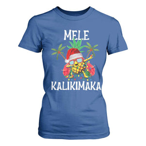 Hawaii Christmas T Shirt For Women Mele Kalikimaka Hawaiian Pineapple Xmas Lights Santa Hat TS10 Royal Blue Print Your Wear