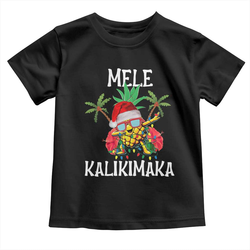 Hawaii Christmas Toddler T Shirt Mele Kalikimaka Hawaiian Pineapple Xmas Lights Santa Hat TS10 Black Print Your Wear