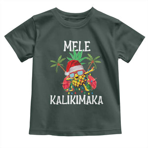 Hawaii Christmas Toddler T Shirt Mele Kalikimaka Hawaiian Pineapple Xmas Lights Santa Hat TS10 Dark Forest Green Print Your Wear