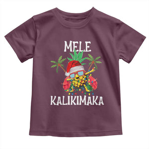 Hawaii Christmas Toddler T Shirt Mele Kalikimaka Hawaiian Pineapple Xmas Lights Santa Hat TS10 Maroon Print Your Wear