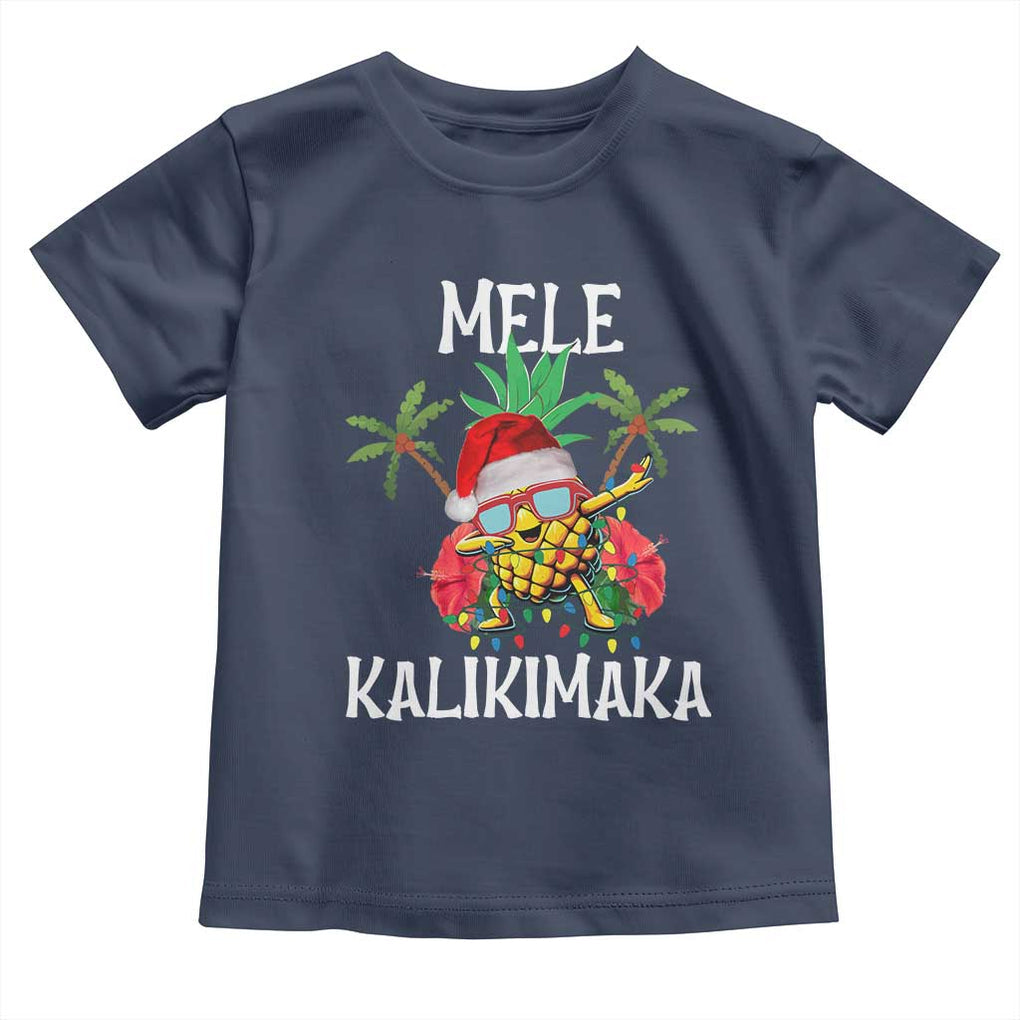 Hawaii Christmas Toddler T Shirt Mele Kalikimaka Hawaiian Pineapple Xmas Lights Santa Hat TS10 Navy Print Your Wear