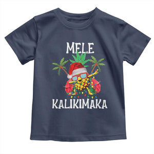 Hawaii Christmas Toddler T Shirt Mele Kalikimaka Hawaiian Pineapple Xmas Lights Santa Hat TS10 Navy Print Your Wear