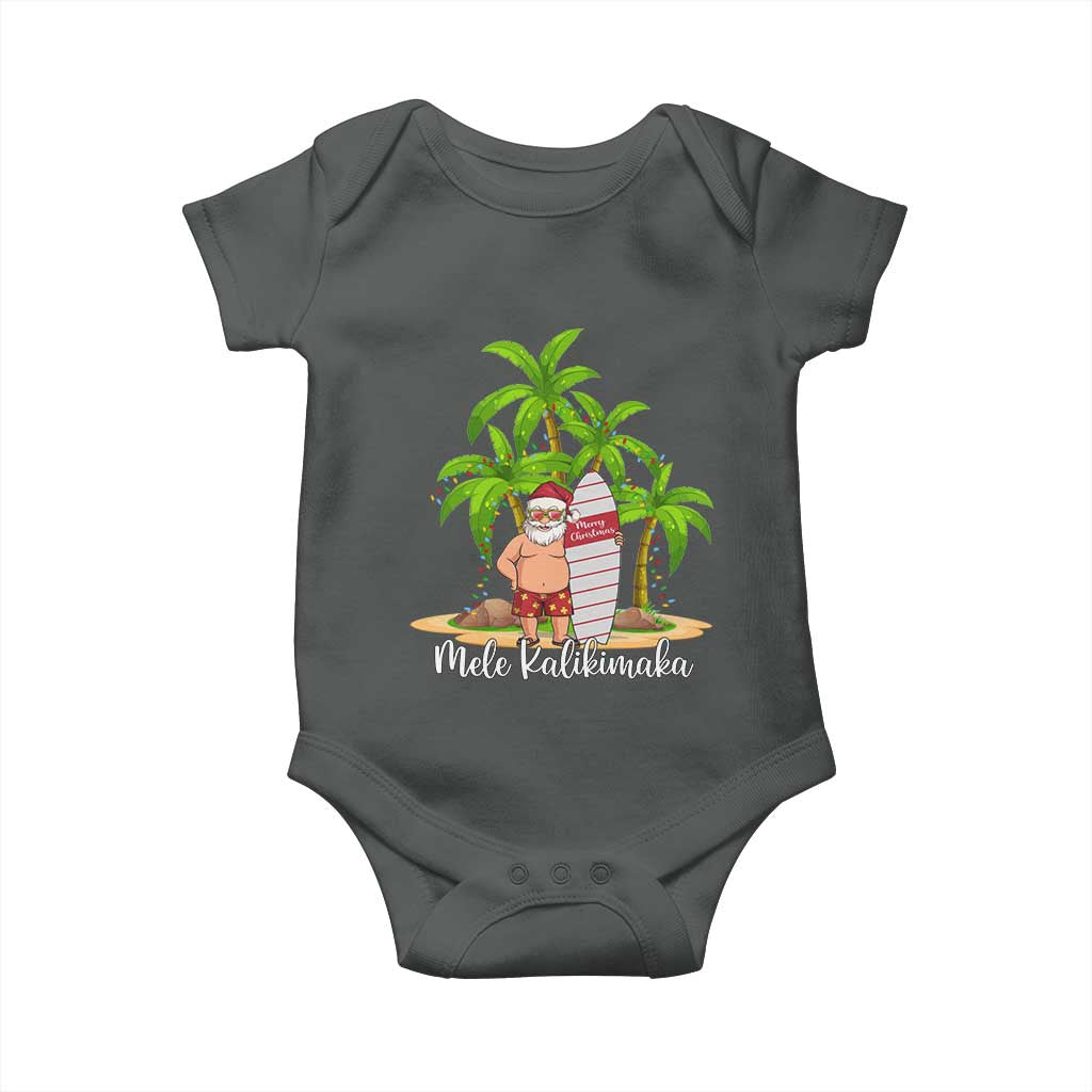 Mele Kalikimaka Hawaiian Christmas Baby Onesie Hawaii Santa Xmas Beach Family Vacation TS10 Dark Heather Print Your Wear